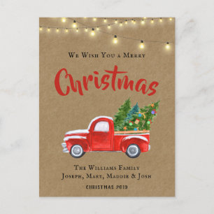 Cartes Pour Fêtes Annuelles CAMION ROUGE vintage COULEUR D'EAU NOËL RUSTIQUE H