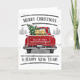 Cartes Pour Fêtes Annuelles Camion rouge vintage Deux Chiens Famille Arbre de 