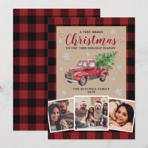 Cartes Pour Fêtes Annuelles Camion vintage Buffalo rouge Plaid Noël 3 Photo