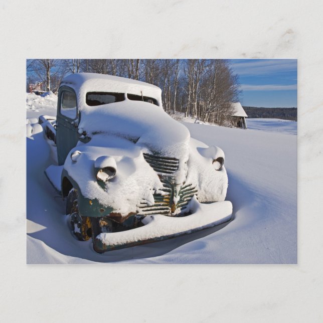Cartes Pour Fêtes Annuelles Camionnette agricole recouverte de neige (Devant)