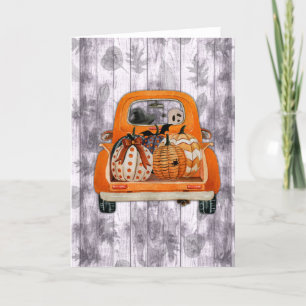 Cartes Pour Fêtes Annuelles camionnette orange de récolte d'Halloween avec cit