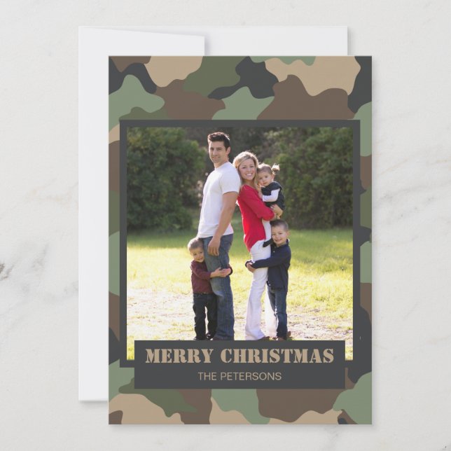 Cartes Pour Fêtes Annuelles Camouflage militaire Camo Photo de famille de Noël (Devant)