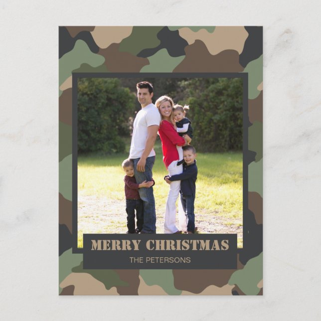 Cartes Pour Fêtes Annuelles Camouflage militaire Camo Photo de famille de Noël (Devant)