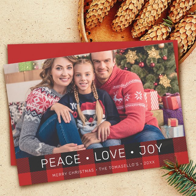 Cartes Pour Fêtes Annuelles Campagne Buffalo Red Black Plat Photo (Country Buffalo Red Black Plaid Photo Holiday Card)