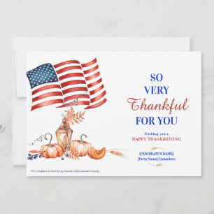 Cartes Pour Fêtes Annuelles Campagne d'action de grâces patriotique Dons Code