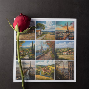 Cartes Pour Fêtes Annuelles Campagne française et Paris, scène romantique