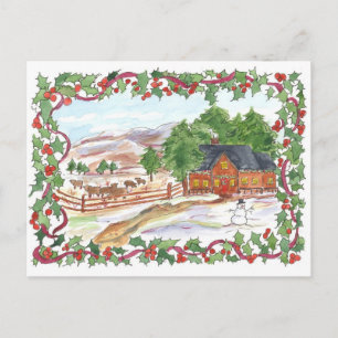 Cartes Pour Fêtes Annuelles Campagne Ranch House Vaches Joyeux Noël