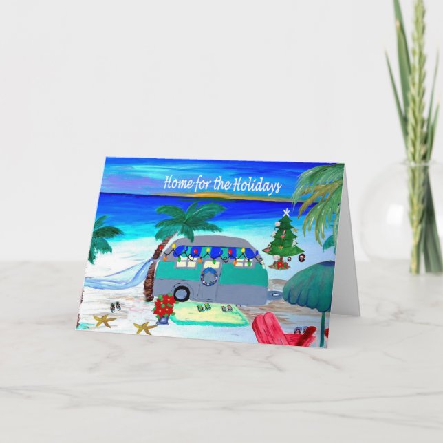 Cartes Pour Fêtes Annuelles Camper Christmas cards by the beach (Devant)