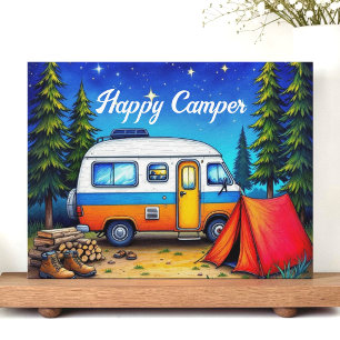 Cartes Pour Fêtes Annuelles Camping Campervan Aquarelle Nature
