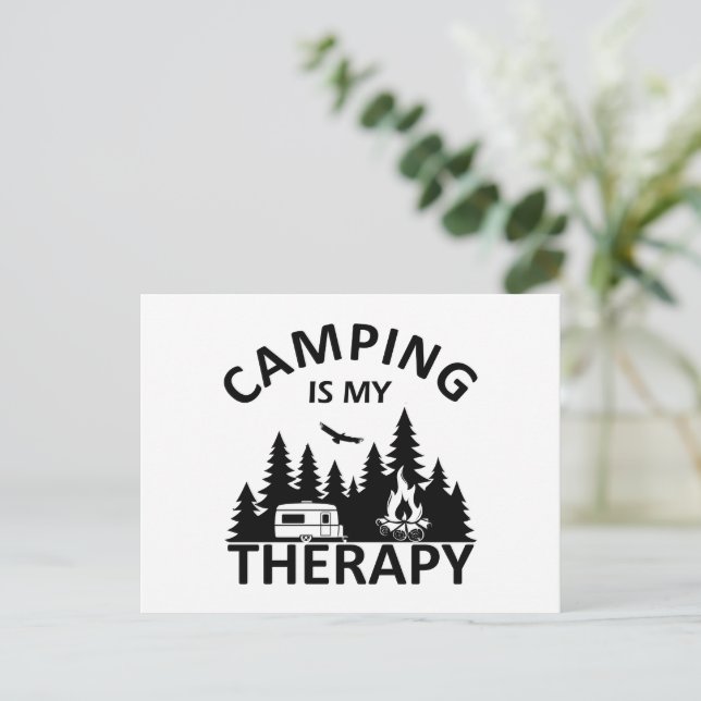 Cartes Pour Fêtes Annuelles Camping est ma thérapie drôle slogan de camper (Debout devant)