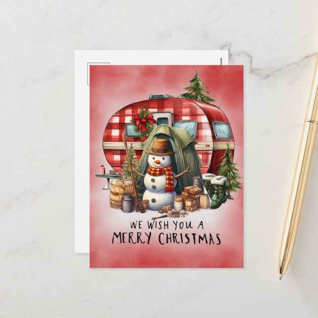 Cartes Pour Fêtes Annuelles Camping Snowman Thème de Noël (Devant/Arrière en situation)