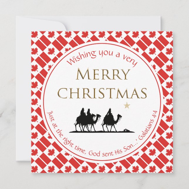 Cartes Pour Fêtes Annuelles CANADA DRAPEAU TROIS HOMMES SABLES Noël CANADIEN (Devant)