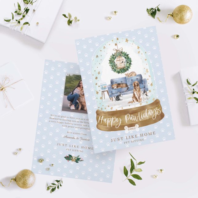 Cartes Pour Fêtes Annuelles Canapé Bleu Globe Neige Accueil Animaux assis Affa (Créateur téléchargé)