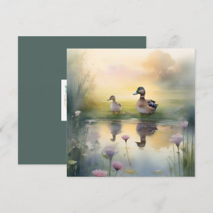 Cartes Pour Fêtes Annuelles Canard à l'aquarelle mignon reflet Vierge