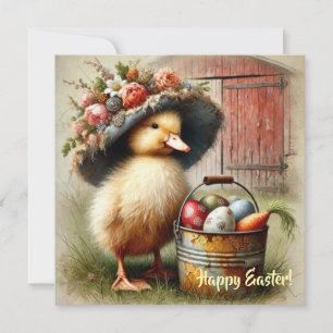 Cartes Pour Fêtes Annuelles Canard Easer rustique vintage avec œufs de ferme