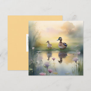 Cartes Pour Fêtes Annuelles Canard mignon à l'aquarelle réflexion vierge