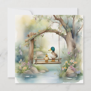 Cartes Pour Fêtes Annuelles Canards De Couleur D'Eau Sur Une Couture