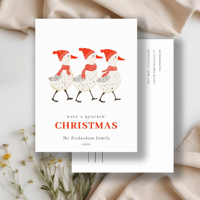 Cartes Pour Fêtes Annuelles Canards de Noël mignons drôles rouges couinant d'h (Créateur téléchargé)