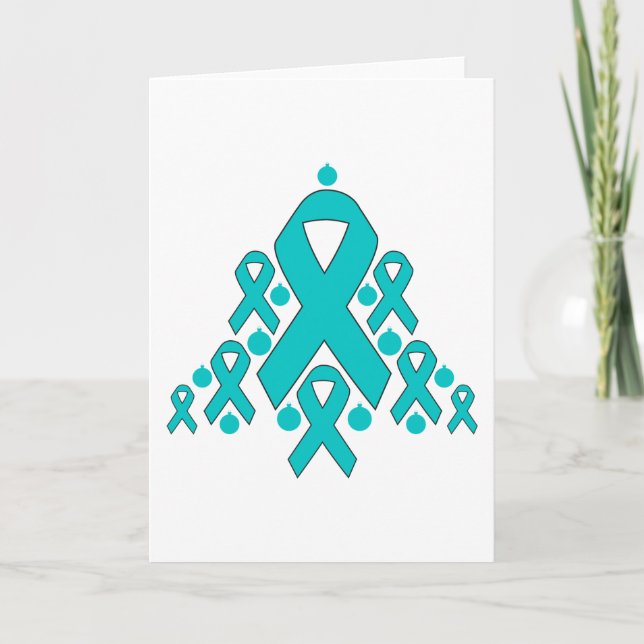 Cartes Pour Fêtes Annuelles Cancer de l'ovaire Arbre à ruban de Noël (Devant)