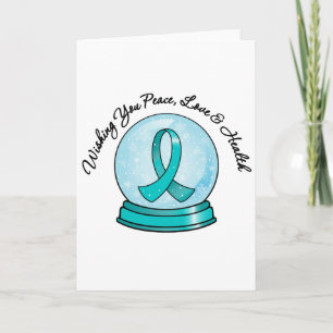 Cartes Pour Fêtes Annuelles Cancer de l'ovaire Ruban Joyeux Noël Snowglobe