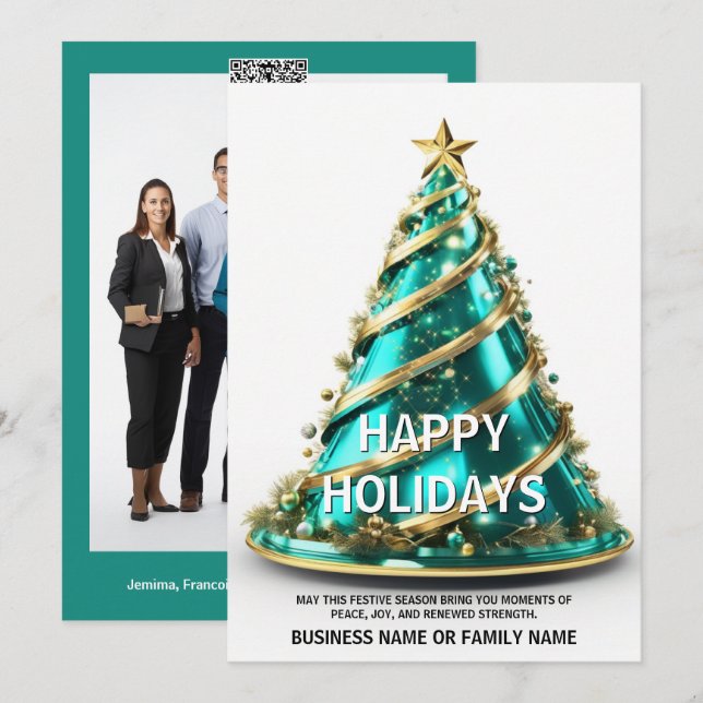 Cartes Pour Fêtes Annuelles Cancer de l'ovaire turquoise sapin de Noël moderne (Devant / Derrière)