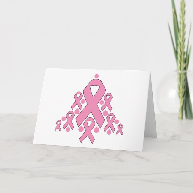 Cartes Pour Fêtes Annuelles Cancer du sein Arbre à ruban de Noël (Devant)