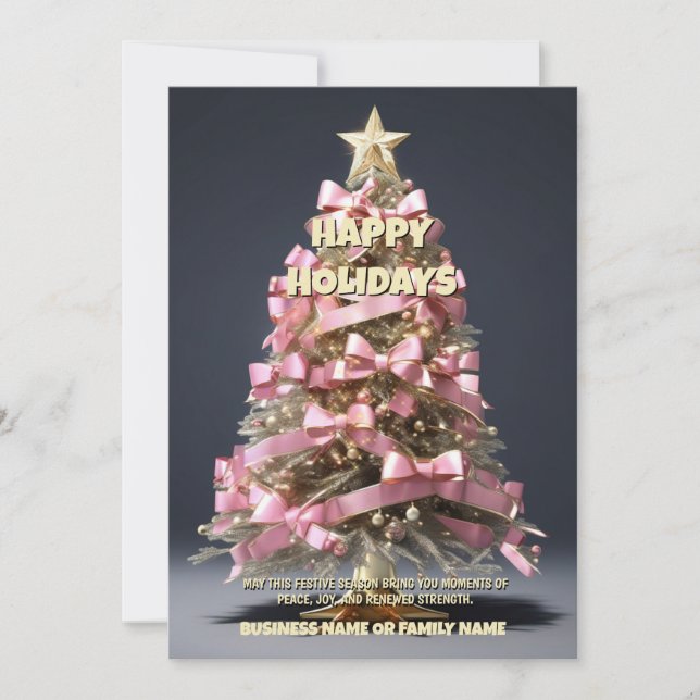 Cartes Pour Fêtes Annuelles Cancer du sein Noël arbre rose ruban oncologie (Devant)