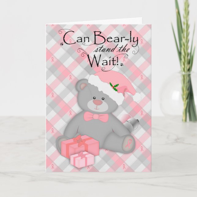 Cartes Pour Fêtes Annuelles Cancer du sein Plaid Xmas Teddy Bear (Devant)