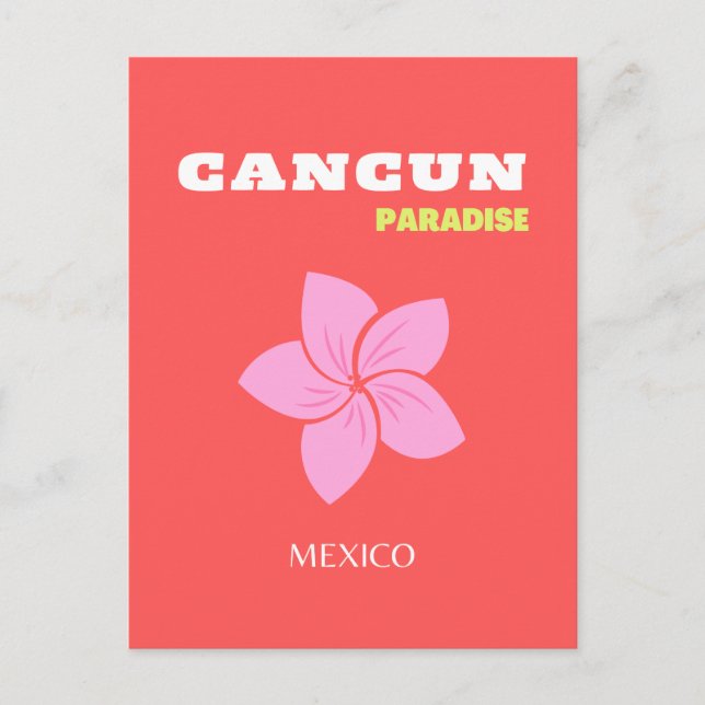 Cartes Pour Fêtes Annuelles Cancun, Cancun Travel Art, Preppy, Rose, Rouge (Devant)