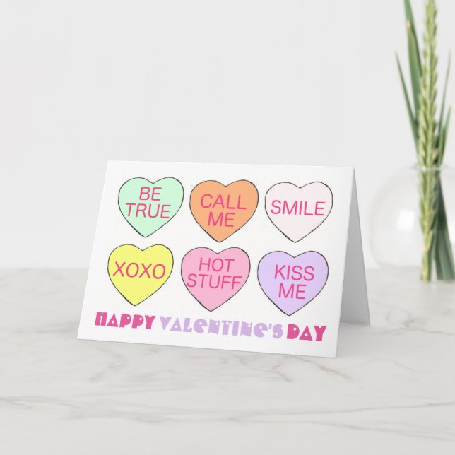 Cartes Pour Fêtes Annuelles Candy Hearts Conversation Heureuse Sainte-Valentin (Devant)