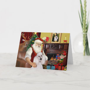 Cartes Pour Fêtes Annuelles Caniche blanc de Père Noël