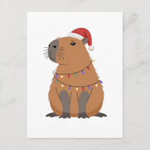 Cartes Pour Fêtes Annuelles Capybara de Noël avec chapeau de Père Noël lumière