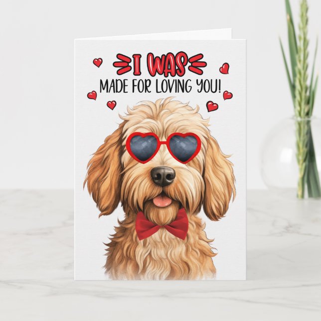 Cartes Pour Fêtes Annuelles Caramel Labradoodle Fabriqué pour vous aimer Valen (Devant)