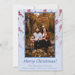 Cartes Pour Fêtes Annuelles Cardinal de Noël bleu Famille personnalisée
