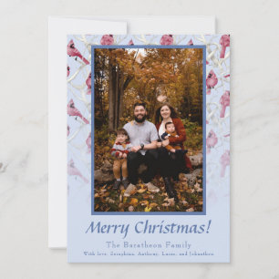 Cartes Pour Fêtes Annuelles Cardinal de Noël bleu Famille personnalisée