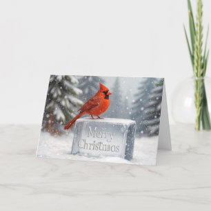 Cartes Pour Fêtes Annuelles Cardinal De Noël Dans Les Pneus Sur La Glace