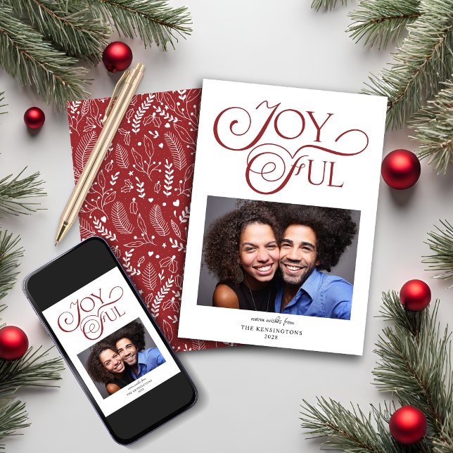 Cartes Pour Fêtes Annuelles Cardinal Motif Rouge Joyeux Photo de Noël (Cardinal Red Pattern Joyful Christmas Photo Holiday Card)