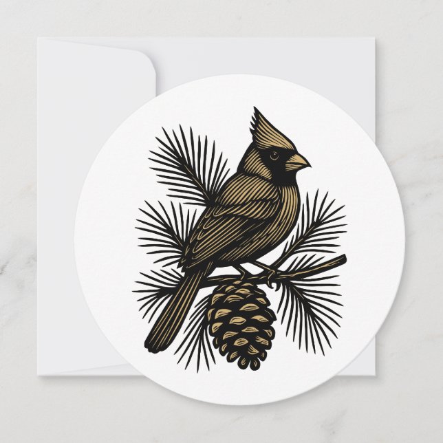 Cartes Pour Fêtes Annuelles Cardinal On Pine Tree With Pinecone Christmas (Devant)