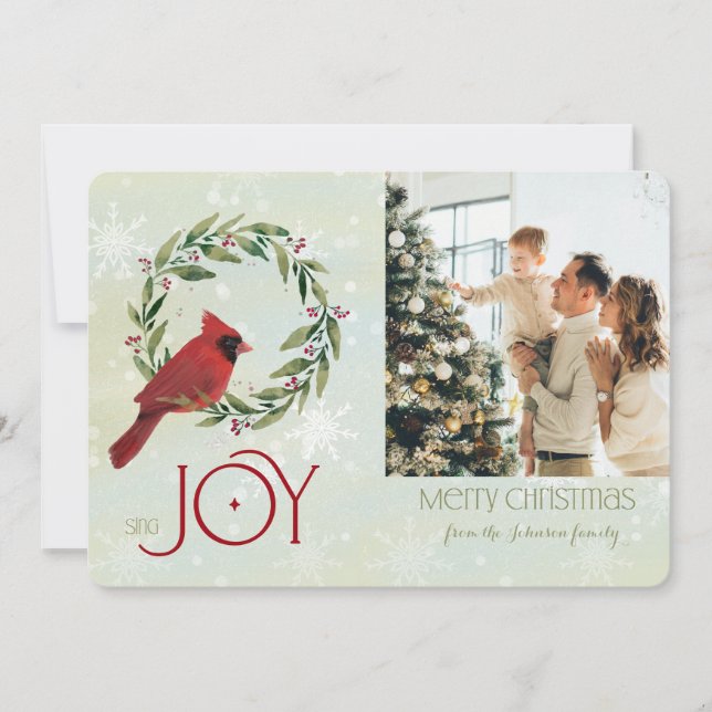 Cartes Pour Fêtes Annuelles Cardinal photo personnalisée de Noël en couronne (Devant)
