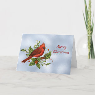Cartes Pour Fêtes Annuelles Cardinal Red Holly Greenery Aquarelle Noël