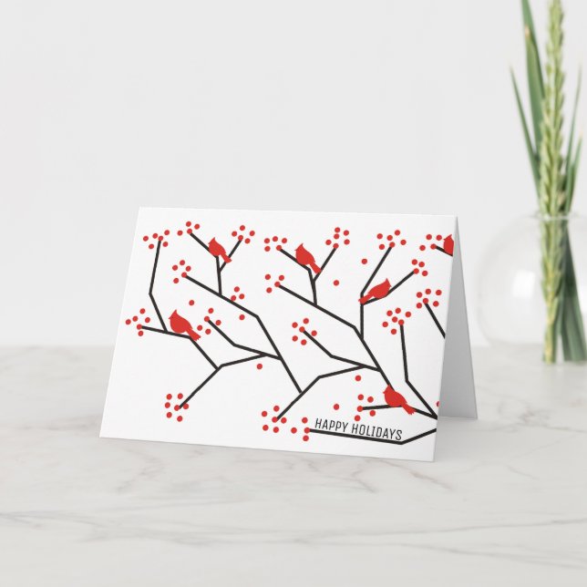 Cartes Pour Fêtes Annuelles Cardinal rouge, branche & baies Noël (Devant)