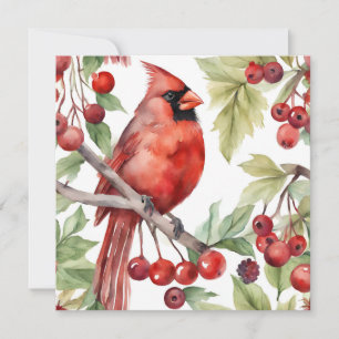 Cartes Pour Fêtes Annuelles Cardinal Rouge et Branche de Berry Rouge Noël