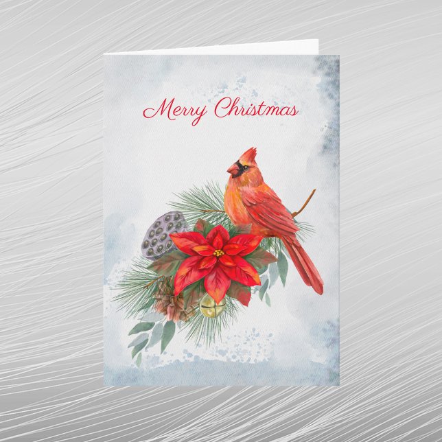 Cartes Pour Fêtes Annuelles Cardinal Rouge Poinsettia Verdure Noël (Créateur téléchargé)