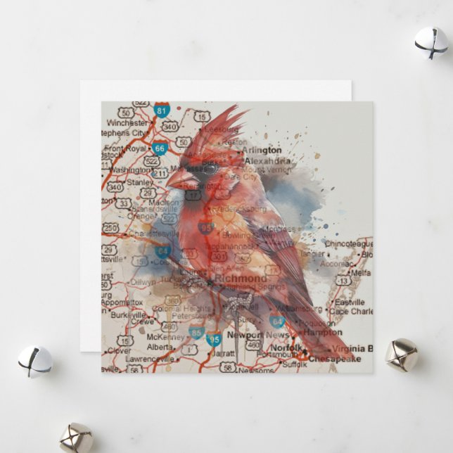 Cartes Pour Fêtes Annuelles Cardinal sur Virginia Road Map (Devant/Arrière en situation)
