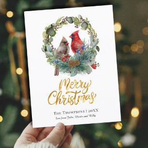 Cartes Pour Fêtes Annuelles Cardinal Wreath Joyeux Noël