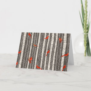 Cartes Pour Fêtes Annuelles Cardinaux d'hiver dans les bouleaux Noël