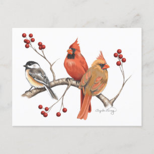 Cartes Pour Fêtes Annuelles Cardinaux et poulet aux baies rouges