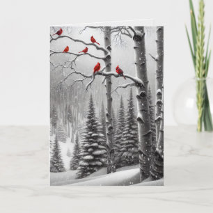 Cartes Pour Fêtes Annuelles Cardinaux rouges de Noël en forêt d'hiver