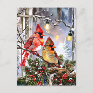 Cartes Pour Fêtes Annuelles Cardinaux rouges et baies sauvages Nature hivernal