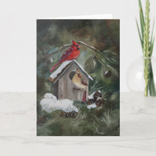 Cartes Pour Fêtes Annuelles Cardinaux sur les oiseaux neigeux